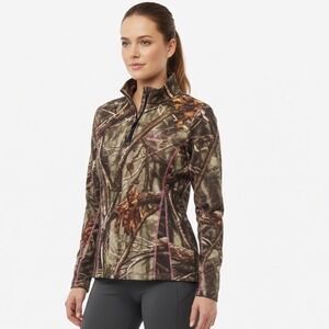 Huntworth Camo 1/4 Zip Pullover Pink Stitching Hunting Shirt Women's Large